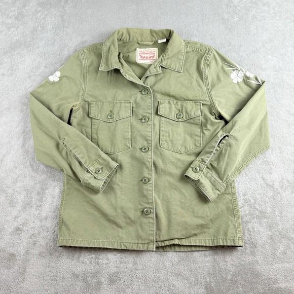 Levi's Jackets & Blazers - Levis Shirt Jacket Womens Small Olive Green Embroidered Flowers Military Utility